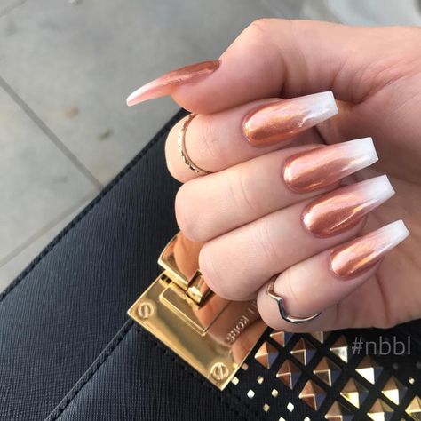 This #ombrenails #naildesigns by phillip @philglamournails #lux #beauty #beverlyhills #nailart #nbbl Ombre Nail Colors, Chrome Nail Art, Shaped Nails, Rose Gold Nails, Nail Design Ideas, Nails Polish, Nail Swag, Popular Nails, Fall Nail Colors