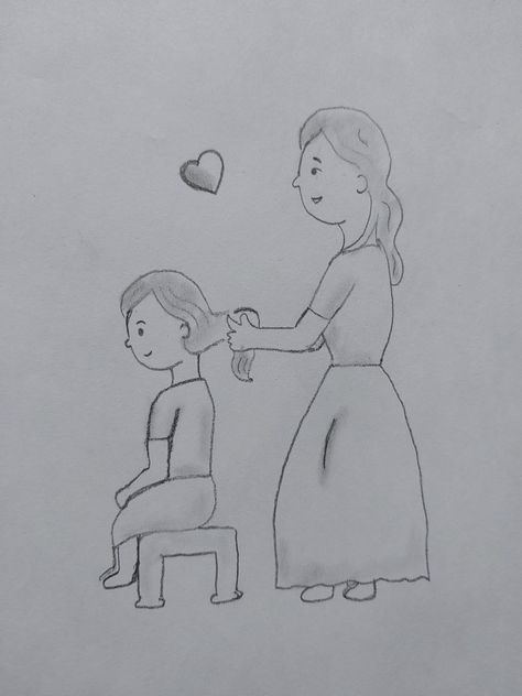 Mom and Daughter drawing Mom Daughter Drawing, Mom Drawing Easy, Mom And Daughter Drawing, Mother And Daughter Drawing, Mother Feeding, Easy To Draw, Flower Wallpapers, Cute Drawing, Mom Love