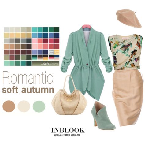 Romantic soft autumn Kibbe Romantic Work Outfits, Soft Autumn Outfits For Summer, Soft Autumn Romantic, Soft Autumn Deep, Autumn Color Palette Fashion, Muted Autumn, Soft Autumn Palette, Soft Autumn Color Palette, Autumn Soft