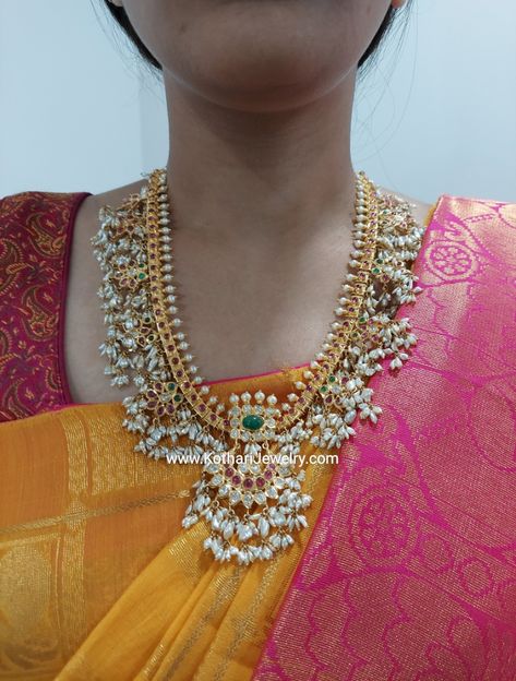 Light Weight Guttapusalu Haram, Gutta Pusalu Jewellery, Pusalu Jewellery, South Indian Bride Jewellery, Guttapusalu Haram, Guttapusalu Necklace, Indian Brides Jewelry, Mango Haram, Diamond Gold Earrings