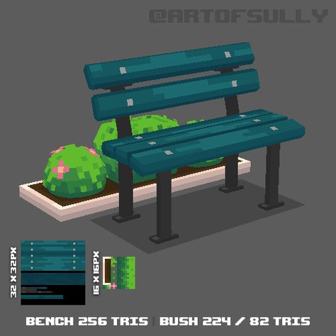 ArtStation - 3D Pixel-Art Park Bench (Commission), Brendan Sullivan Conceptual Digital Art, 3d Low Poly Pixel Art, Game Cube Aesthetic, Low Poly Pixel Art, 3d Pixel Art, Voxel Games, Art Park, Low Poly Character, 3d Pixel