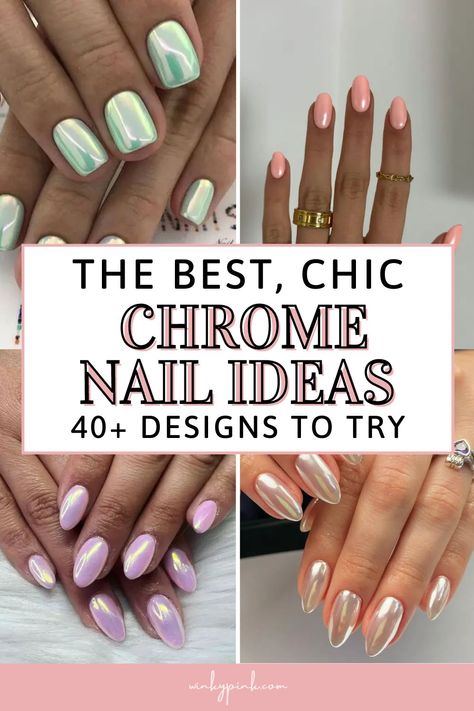 30+ Chic Chrome Nail Ideas - Winky Pink Light Colored Chrome Nails, Summer Nails Chrome Pink, Summer 2024 Chrome Nails, Chrome Nail Ideas Summer, Summer Nail 2024 Trends Chrome, Short Summer Nails 2024 Chrome, Pink And Yellow Chrome Nails, Summer Metallic Nails, Chrome Nails For Summer