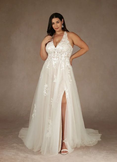 Azazie Dysis BG Wedding Dresses | Azazie Beach Wedding Dress Plus, Beach Wedding Dress Plus Size, Glam Wedding Dress, Chapel Train Wedding Dress, Train Dress, Wedding Dress Plus Size, White Wedding Gowns, Curvy Bride, Affordable Wedding Dresses