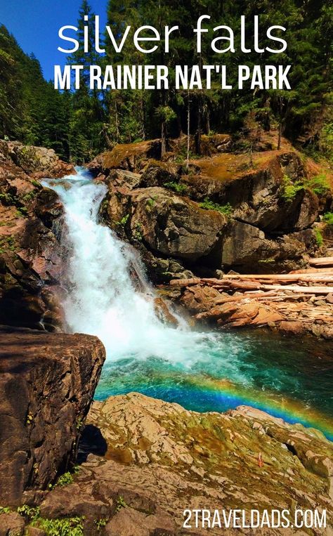 The most beautiful hike in Mt Rainier National Park is Silver Fall, and you don't even see the mountain. Beautiful waterfall, pools for splashing, good for all hiking levels. 2traveldads.com Washington State Hikes, Colorful Rocks, Gros Morne, Washington State Travel, Mt Rainier National Park, Washington Hikes, Washington Travel, Silver Falls, Beautiful Hikes