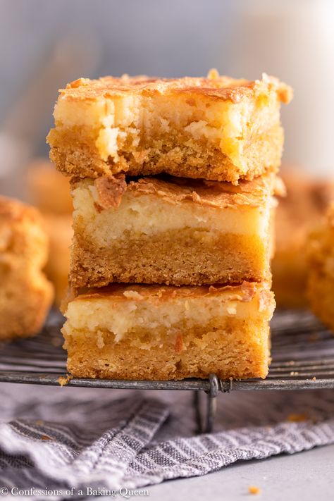 Brown Butter Gooey Cake Bars | Confessions of a Baking Queen Yellow Cake Mix Cream Cheese Bars, Gooey Brown Butter Cake, Brown Butter Cake Desserts, Brown Butter Bars, Browned Butter Cake, Gooey Butter Cake With Yellow Cake, Yellow Cake Mix Bars, Brown Butter Desserts, Butter Gooey Cake