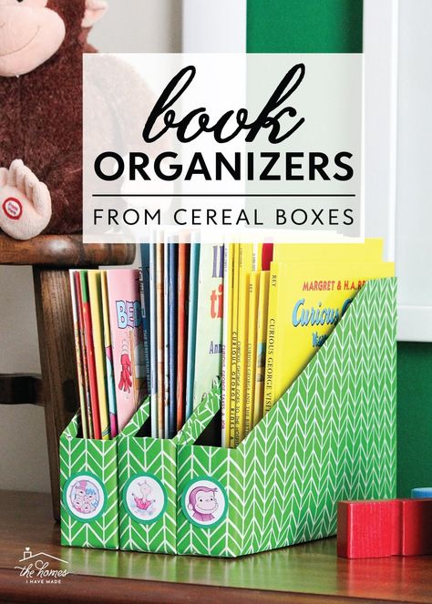 Diy Books Organizer, Diy Box Organizer, Diy Book Holder, Cereal Box Organizer, Cereal Box Craft, Lego Organization, Diy Rack, Cereal Boxes, Handmade Paper Crafts