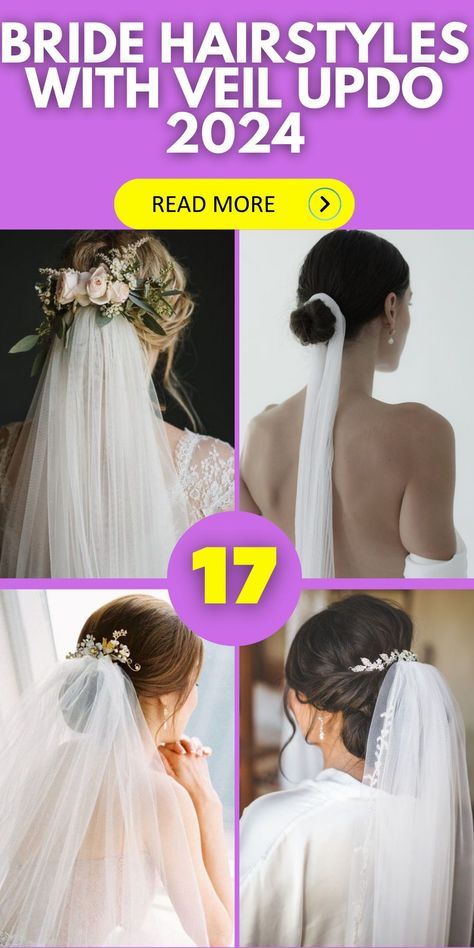 High Bun Updos with Veil for Long Hair: Brides with long hair can elevate their bridal look in 2024 with high bun updos paired with veils. These updos create a sense of regal elegance and sophistication, making the bride feel like royalty on her special day. With veils adding a touch of glamour, brides achieve a stunning and commanding presence. Bride Upstyle With Veil, Messy Bun With Veil, High Bun Wedding Hair With Veil, High Bun With Veil, Bride Hairstyles With Veil Updo, Low Bun Wedding Hair With Veil, Updo With Veil, Updos With Veil, Wedding Hairstyles For Long Hair With Veil