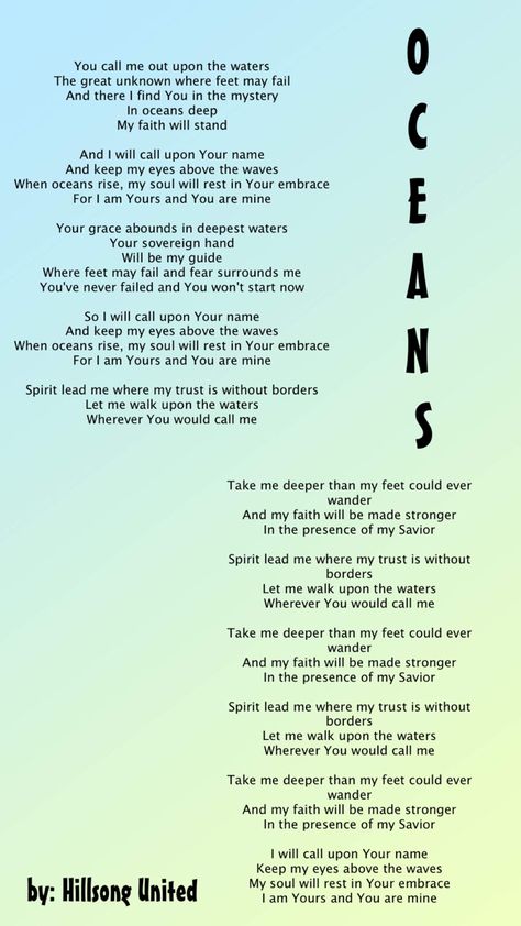 Worship Songs Wallpaper, Praise And Worship Songs Lyrics, Oceans Lyrics, Hymn Lyrics, Gospel Song Lyrics, Best Worship Songs, Hymn Print, Peace Pole, Family Prayer