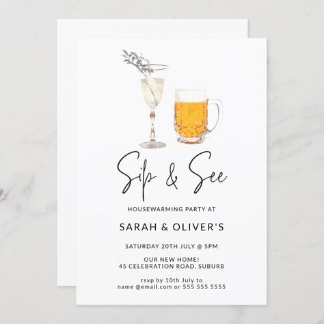 Simple Minimalist Sip & See Housewarming Invitation Zazzle Sip And See Housewarming Party Ideas, Sip And See Housewarming Ideas, House Warming Party Ideas Themes, Sip And See Decor, Housewarming Party Ideas Theme, Housewarming Brunch, Housewarming Party Ideas, Housewarming Party Food, Housewarming Party Themes