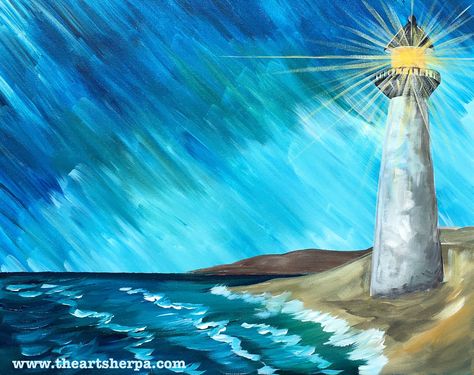 Storm Painting Easy, Painting Easy Tutorial, Painting Acrylic Easy, Painting Underwater, Storm Painting, The Art Sherpa, Lighthouse Painting, Creation Art, Painting Easy