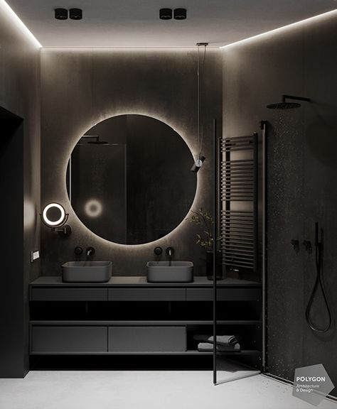 Search Images | Photos, videos, logos, illustrations and branding on Behance Dark Home Interior, Gray Apartment, All Black Bathroom, Tiny Luxury, House Minimal, Black Interior Design, Tiny House Loft, Modern Villa Design, Dark House