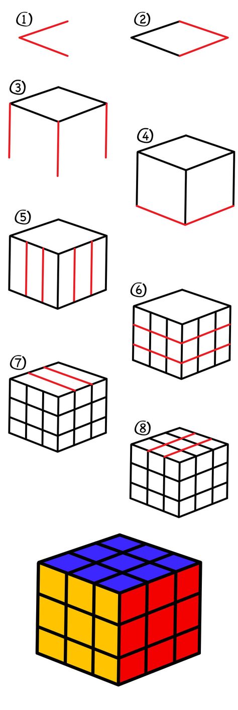 Learn how to draw a Rubik’s Cube. The Rubik’s Cube has always been one of my favorite toys. I could always solve one or two sides, but never the whole thing. Did you know you can learn how to solve the Rubik’s Cube on their official website? It’s true! After your child finishes drawing with … Rubix Cube Drawing Art, Rubiks Cube Drawing Sketch, Rubiks Cube Art Drawing, How To Draw A Rubix Cube, How To Draw A Cube Step By Step, Rubix Cube Painting, Rubik Cube Drawing, How To Draw A Cube, Rubix Cube Drawing