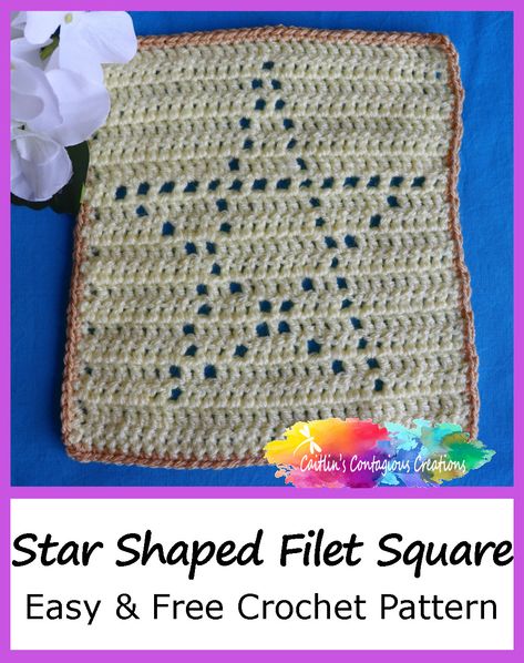 This solid filet crochet pattern has a fun star shape that is perfect for beginners or easy level crocheters. The easy to follow pattern has step by step directions, photos, and a stitch diagram. The square is great for blankets, scarves, or a dishcloth! #FreeCrochetPattern #BeginnerCrochetPattern #SolidFiletCrochet Filet Crochet Dishcloth, Filet Crochet Square Patterns Free, Star Granny Square Crochet Pattern Free, Filet Crochet Patterns Free, Crochet Fillet, Square Crochet Pattern, Crochet Patterns Filet, Fillet Crochet Patterns, Crochet Squares Afghan