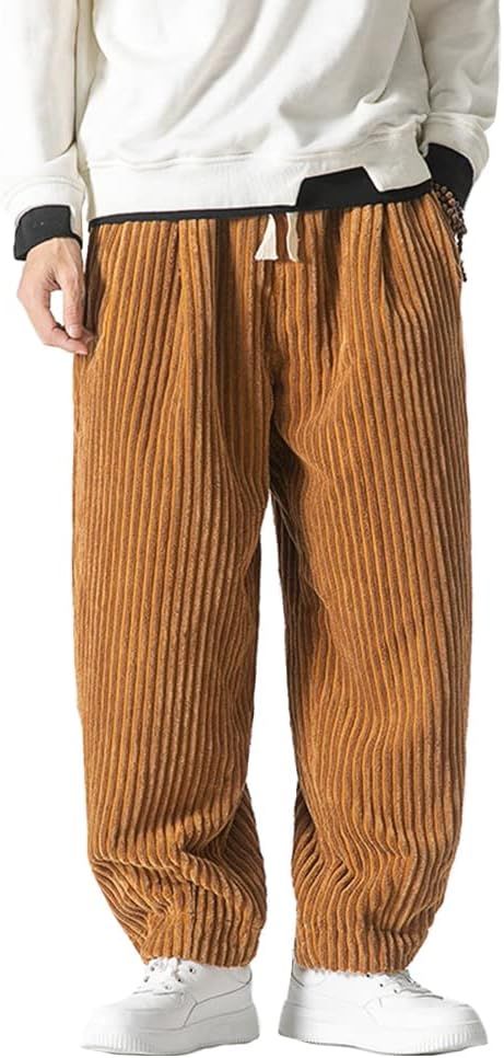 HAORUN Men Corduroy Baggy Pants Loose Fit Casual Elastic Waist Wide Leg Trousers, Orange, XXL : Amazon.co.uk: Fashion Corduroy Baggy Pants, Business Casual Dress Code, Corduroy Pants Men, Formal Dress Code, Pants Loose, Men Pants, Baggy Pants, Baggy Pant, Ribbed Texture