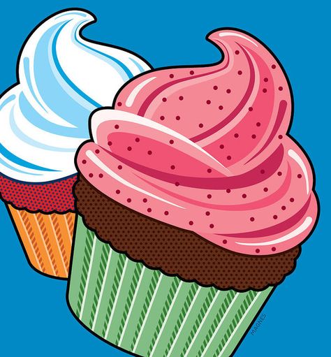 Cupcakes On Blue by Ron Magnes Ron Magnes, Art Cupcakes, Pop Art Party, Pop Art Food, Logos Retro, Cupcake Art, Pop Art Illustration, Pop Art Comic, Blue Art Prints