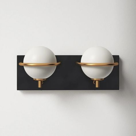 AllModern Bertram 2 - Light Dimmable Black/Gold Vanity Light & Reviews | Wayfair Mcm Vanity Light, Black Gold Vanity, Gold Vanity Light, Modern Maximalist Decor, Gold Vanity, Scandinavian Wall Decor, Ship Decor, Metal Background, Contemporary Vanity