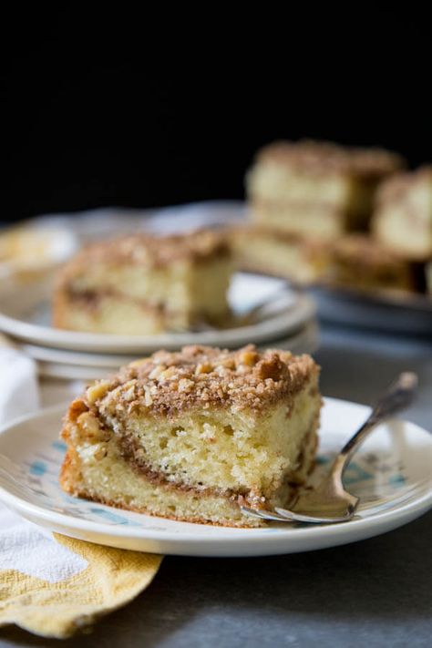 A slice of Sour Cream Coffee Cake with lots of crunchy walnut cinnamon streusel is the perfect pairing with your coffee on a crisp morning. You really can’t beat a pillowy soft coffee cake to gently wake you up from your slumber. #wildwildwhisk Christmas Coffee Cake, Kahlua Coffee, Kahlua Recipes, A Spicy Perspective, Cake Mug, Sour Cream Coffee Cake, Coffee Cake Recipe, Torte Cupcake, Coffee Cake Recipes