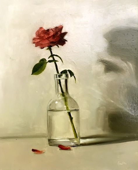 Vase Of Roses Painting, Rose Reference Photo, Single Rose Painting, Classy Painting Ideas, Aesthetic Rose Painting, Rose Painting Aesthetic, Painting Reference Photos Aesthetic, Rose Art Aesthetic, Oil Paintings Aesthetic