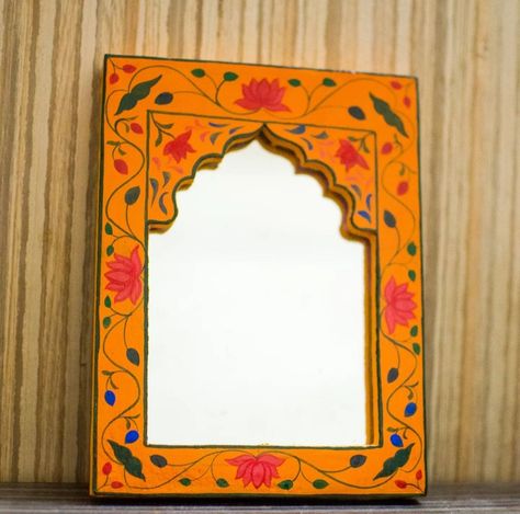 handpainted mirror frame natural color size 8*6inch includes mirror mdf board hanging option customise option available can see more option on our instagram page arts.divya_home_decor Hand Painted Mirror Frame, Painted Mirror Frame, Hand Painted Mirror, Painting Mirror Frames, Wall Decor Mirror, Hand Painted Mirrors, Painted Mirror, Decor Mirror, Room Goals