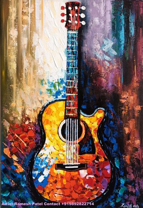 guitar art Guitar Art Painting, Painting Guitar, Flower Painting On Canvas, Easy Flower Painting, Carpet Ideas, Deco Wallpaper, Guitar Painting, Texture Painting On Canvas, Canvas Painting Landscape