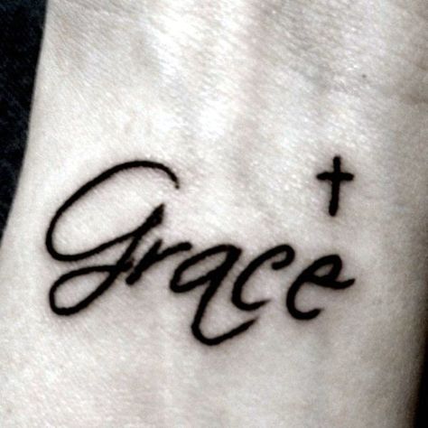 Grace Wrist Tattoo, Grace Tattoos For Women, Grace Tattoo Ideas, Tattoo Grace, Believe Wrist Tattoo, Love Wrist Tattoo, Grace Tattoo, Wrist Tattoos Words, Cross Tattoo On Wrist