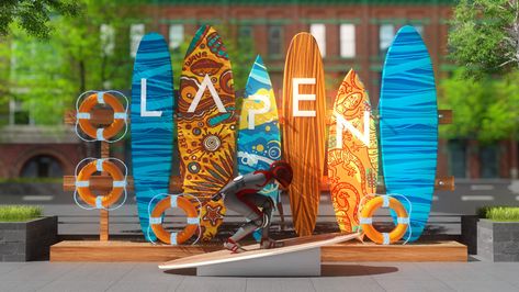 LaPen Center Vung Tau - #OutDoorDecor on Behance Summer Activation, Surf Room Decor, Photowall Ideas, Boho Bar, Selfie Wall, Summer Window, Booth Decor, Photo Zone, Beach Events