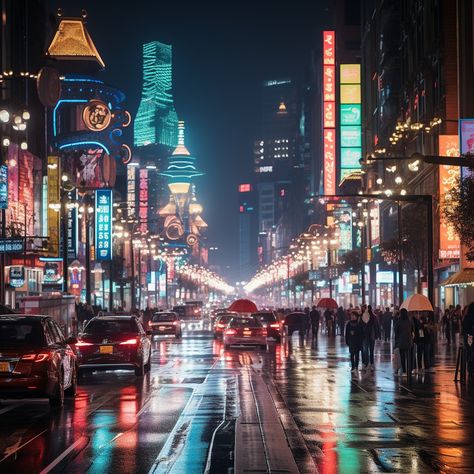 "Vibrant #UrbanNight: A bustling city street at night illuminated by glowing #NeonLights and busy with #PeopleWalking. #Cityscape #NightPhotography #NeonSigns #AiCreativity #AiGeneratedArt #StockImages ⬇️ Download and 📝 Prompt 👉 https://stockcake.com/i/vibrant-city-night_78034_6583". Busy Background, City Street At Night, Ocean Books, Street At Night, Jesus Book, City Scapes, Light Cyan, Broken Hearted, Cityscape Photography