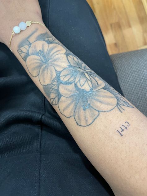 my tatts 😛 Hibiscus Flower Tattoos Sleeve, Arm Tattoos Black, Butterfly Tattoos On Arm, Puzzle Tattoos, Hibiscus Tattoo, Cute Hand Tattoos, Small Forearm Tattoos, Skeleton Hand Tattoo, Tattoos For Black Skin