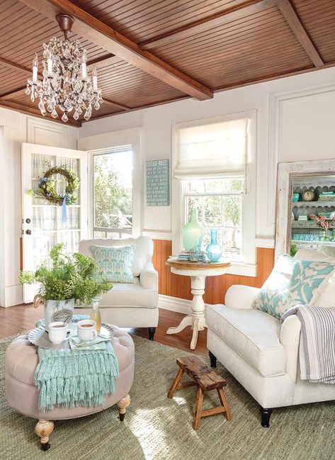 Cottage Journal, French Farmhouse Style, Cottage Living Rooms, Coastal Farmhouse, Elegant Living Room, Elegant Living, Cottage Living, The Cottage, Historic Home