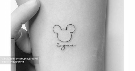 Minimalist Mickey Mouse and "Logan" tattoo. Disney Characters Cartoon, Logan Tattoo, Word Names, Cartoon Line Art, Minimalist Cartoon, Characters Disney, Characters Cartoon, Inner Forearm, Disney Cartoon Characters