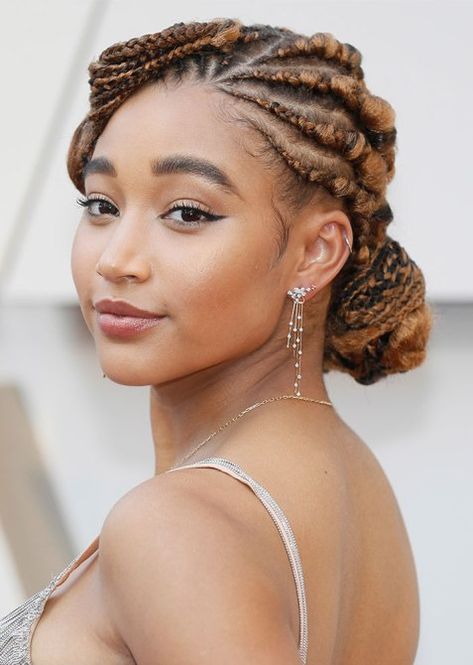 amandla braids 1 1 The 2019 Oscars Hairstyles You Have to See From the Back Amanda Stenberg, Two Cornrow Braids, Oscar Hairstyles, Mascara Hacks, Amandla Stenberg, Cornrows Braids, Cornrow Hairstyles, African Braids Hairstyles, Irina Shayk