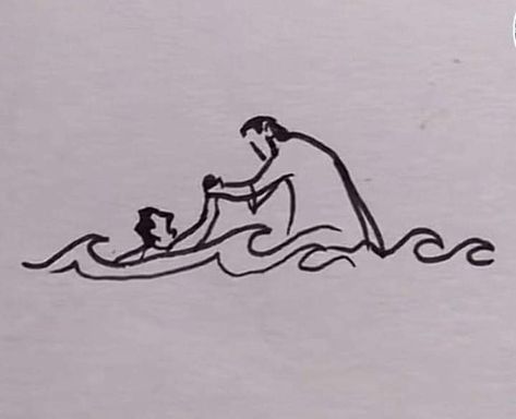 Jesus Pulling Out Of Water, Christian Pictures Inspirational, Jesus Walking On Water Tattoo, Loaves And Fishes Tattoo, Christian Drawings Aesthetic, Simple But Meaningful Tattoos, Simple Christian Drawings, Christian Doodles Simple, Gospel Tattoo Ideas