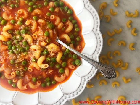 Peas and Macaroni Macaroni With Peas, Cooking With Nona Recipes, Peas And Macaroni Italian, Pasta And Peas Recipe Italian, Cooking With Nonna Recipes, Peas And Macaroni, Calabria Recipes, Portuguese Plates, Nonna Recipes