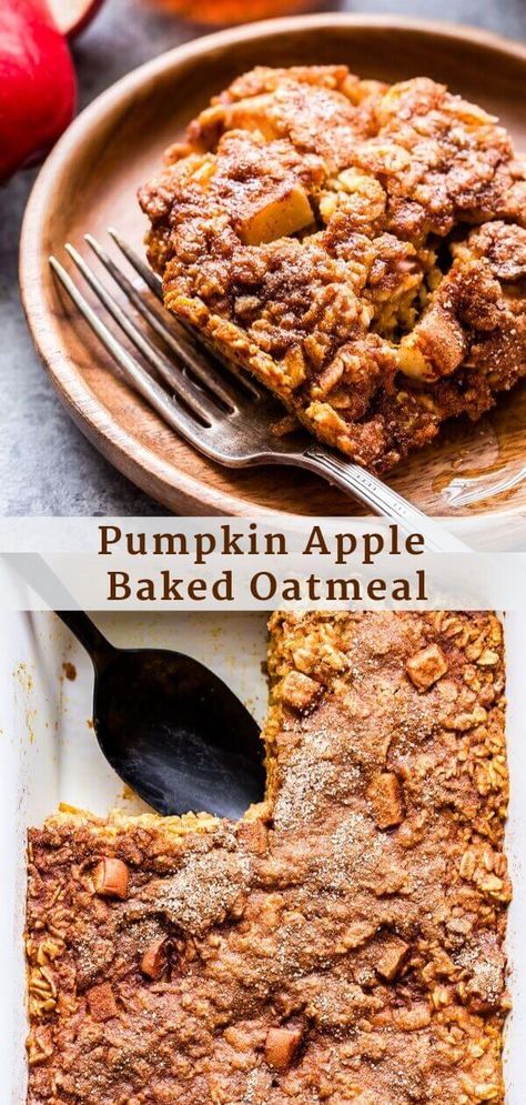 Apple Baked Oatmeal, Oatmeal Pumpkin, Baked Oatmeal Recipes, Fall Breakfast, Pumpkin Apple, Vegetarian Breakfast, Baked Oatmeal, Oatmeal Recipes, Breakfast Brunch Recipes