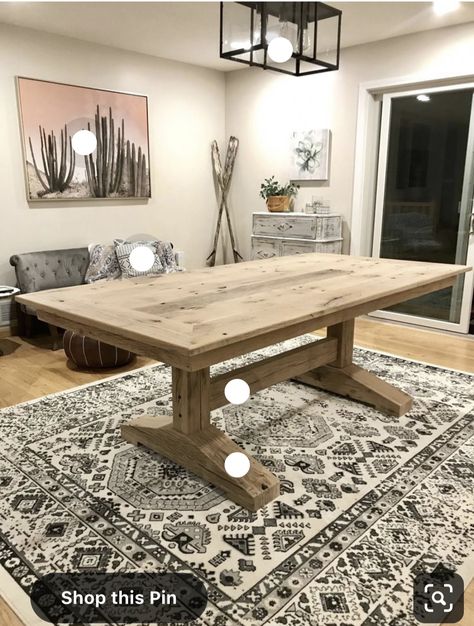 Trestle Farmhouse Table, Thick Dining Room Table, Diy Rustic Table Dining, Dining Room Table Design Ideas, Rustic Tables Dining, Wood Legs For Table, Rustic Farmhouse Table Dining Room, Dining Table With Center Base, Modern Trestle Dining Table