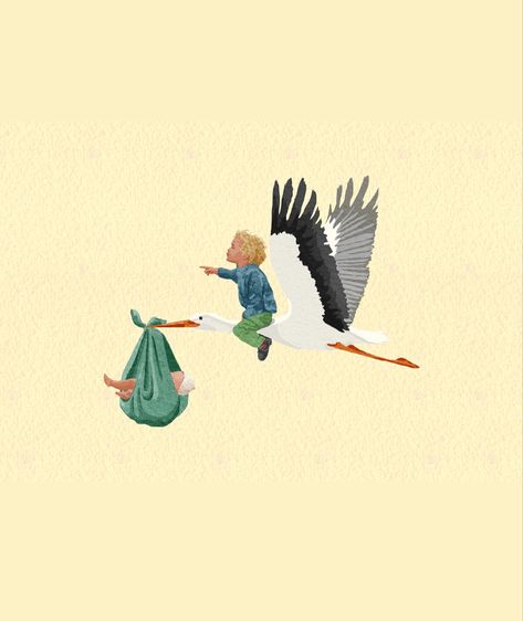 Welcome to the world, Ada. Your sister was so eager to meet you, she met up with the stork to come and get you herself! Luck you to have big sis like that. #birthcard #nurserydecor #childrenillustration #illo #illustrator #illustration #illustrationartists #childportraits #geboortekaart #newborn #creativedesigning #birthannouncements #birthannouncementcards #fairepartnaissance #fairepartnaissancepersonnalise #childrensroomstyling #babyillustration #antwerpartist #babydrawing #familyart #oo Birth Announcement Card Illustration, Baby Delivery, Birth Cards, Baby Illustration, Birth Announcement Card, Baby Drawing, Illustrator Illustration, Big Sis, Creative Illustration