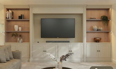 Built In Wall Units, Media Cabinets, Oak House, Built In Shelves Living Room, Living Room Built Ins, Interior Design Guide, Playroom Storage, Whimsical Home, Media Cabinet