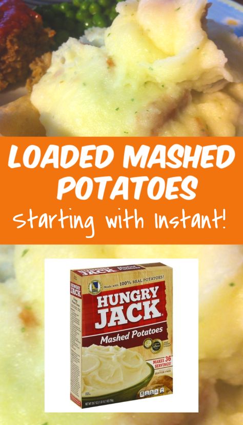 This Loaded Mashed Potatoes Recipe is an easy way to turn an ordinary box of instant mashed potatoes into something special and DELICIOUS! #potatoes #mashedpotatoes #sidedish #easyrecipe Instant Mashed Potatoes Recipes, Hungry Jack Potatoes, Easy Loaded Mashed Potatoes, Loaded Mashed Potatoes Recipe, Boxed Mashed Potatoes, Loaded Potato Casserole, Loaded Mashed Potato Casserole, Delicious Potatoes, Baked Mashed Potatoes