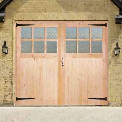 Wooden Garage Doors Garage Doors Uk, Hinged Garage Doors, Timber Garage Door, Timber Frame Garage, Side Hinged Garage Doors, Buy Front Door, Barn Style Garage, External French Doors, Garage Door Hinges