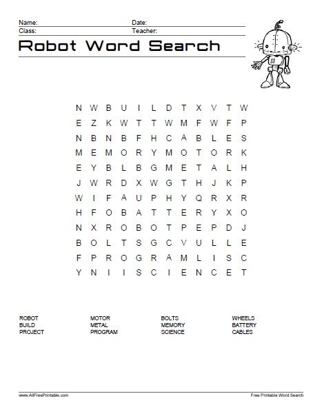 Robot Word Search, Robots Worksheet, Robot Worksheets, Robot Activities, Word Search Free Printable, Robot Activity, Easy Word Search, Easy Stem, Robot Programming