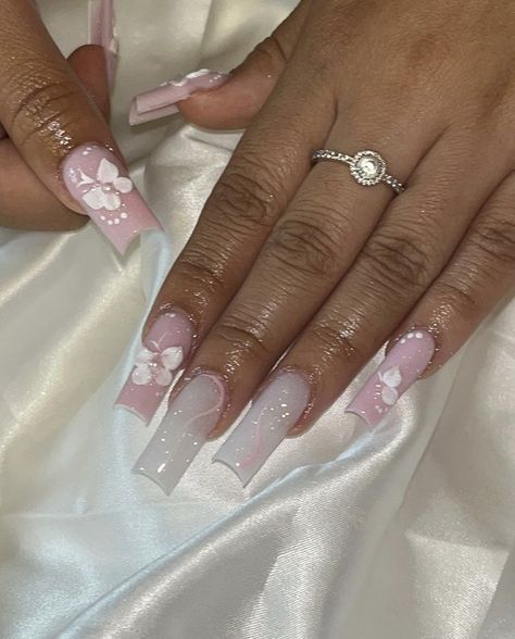 Butterfly Birthday Nails, 3d Flower Nails Coffin, 3d Butterfly Nails, Nails Pearl, Short Pink Nails, Luv Nails, 3d Flower Nails, Butterfly Nails, Claw Nails