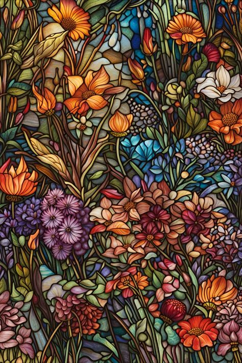 Beautiful, colorful, faux stained glass image of wildflowers Stain Glass Wallpaper Iphone, Stained Glass Phone Wallpaper, Stained Glass Laptop Wallpaper, Stained Glass Desktop Wallpaper, Stained Glass Wallpaper, Floral Stained Glass Patterns, Stained Glass Floral Patterns, Stained Glass Window Flower, Stained Glass Flowers Wall