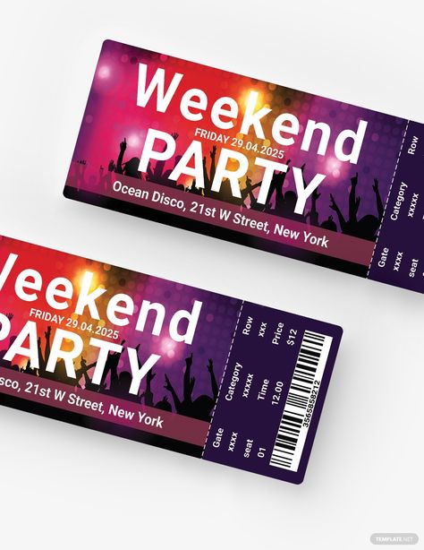 Instantly Download Free Weekend Party Ticket Template, Sample & Example in Adobe Photoshop (PSD) Format. Available in 5.5x2 inches. Quickly Customize. Easily Editable & Printable. Ticket Design Template, Concert Ticket Template, Purple Christmas Tree, Photography Men, Party Tickets, Party Template, Ticket Design, Ticket Template, Weekend Party