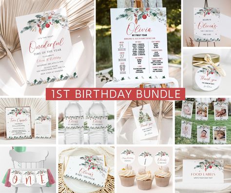 Christmas Birthday Invitations, First Birthday Decorations, High Chair Banner, Pumpkin Theme, First Birthday Invitations, Food Labels, 1st Birthday Girls, Time Capsule, Download Fonts