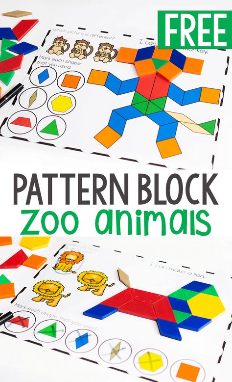 Free printable zoo animal pattern block activity for preschoolers. Grab these free printable pattern block mats for preschool zoo animal themes. #patternblock #freeprintable #zooanimals #zootheme #prek #kindergarten #lifeovercs #finemotor #occupationaltherapy Tangram Patterns Printables Free, Tanagram Printables Free, Tangrams Printables Free, Zoo Stem Activities, Animal Tangram, Pattern Block Mats, Pattern Blocks Activities, Farm Activities Preschool, Zoo Preschool