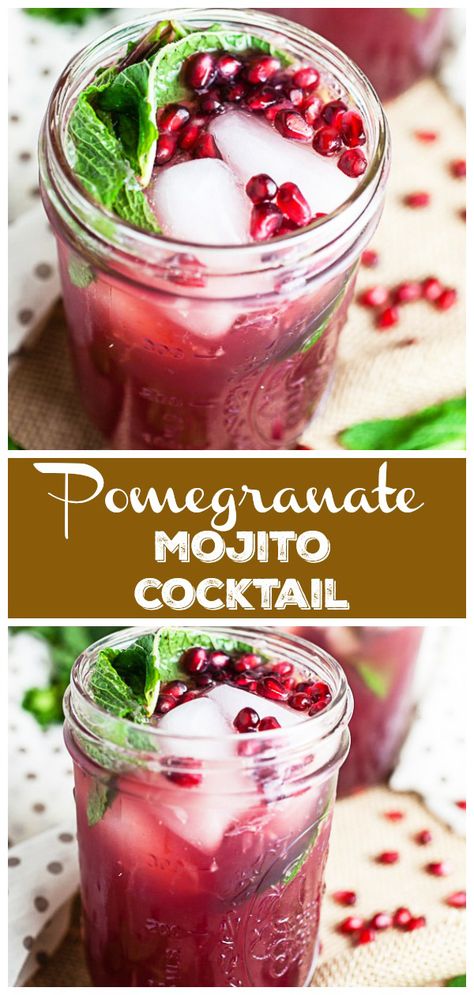 Pomegranate Mojito, Pomegranate Cocktails, Mojito Cocktail, Cocktail Serving, Mojito Recipe, Festive Cocktails, Festive Drinks, Easy Cocktails, Drinks Alcohol Recipes