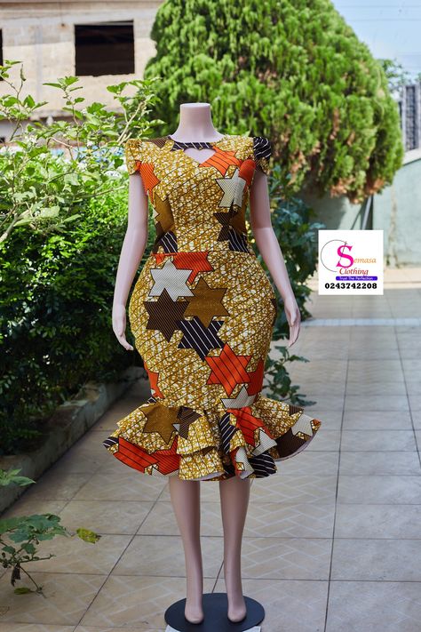 Ankara straight dress style by SEMASA CLOTHING 0243742208 African Print Straight Dress Styles, Straight Dresses Designs, Simple Ankara Straight Dress Styles, Latest Ankara Style 2024, Simple Straight Dress Styles, Ladies Straight Dress, Fancy Ankara Dress, Straight African Dresses, Fitting Dresses Ankara Styles