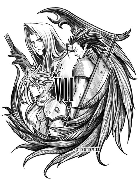 Sephiroth Tattoo, Final Fantasy Tattoo, Final Fantasy Cloud, Tattoo Background, Gaming Tattoo, Final Fantasy Art, Game Illustration, Anime Tattoos, Final Fantasy Vii