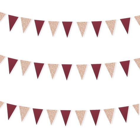 Red And Gold Bachelorette Party, Burgundy Theme Party, Burgandy Theme Birthday Party, Burgundy Bachelorette Party Decorations, Maroon And Gold Bridal Shower Ideas, Hen Party Theme, Aggie Ring Day, Paper Triangle, Gryffindor Pennant