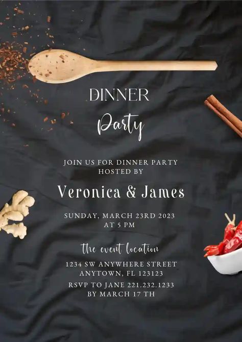 Welcome Dinner Invitation, Dinner Party Invitations Template Design, Annual Dinner Invitation Card, Gothic Dinner Party Invitation, Dinner Invitation Template, Dinner Party Invitations, Invitation Maker, Kitchen Spices, Online Invitations